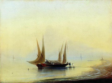 Barcaza en la orilla del mar romántico Ivan Aivazovsky ruso Pinturas al óleo